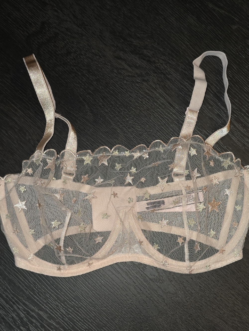 Victoria's Secret Pale Pink Star Embroidered Sheer Balcony Bra
